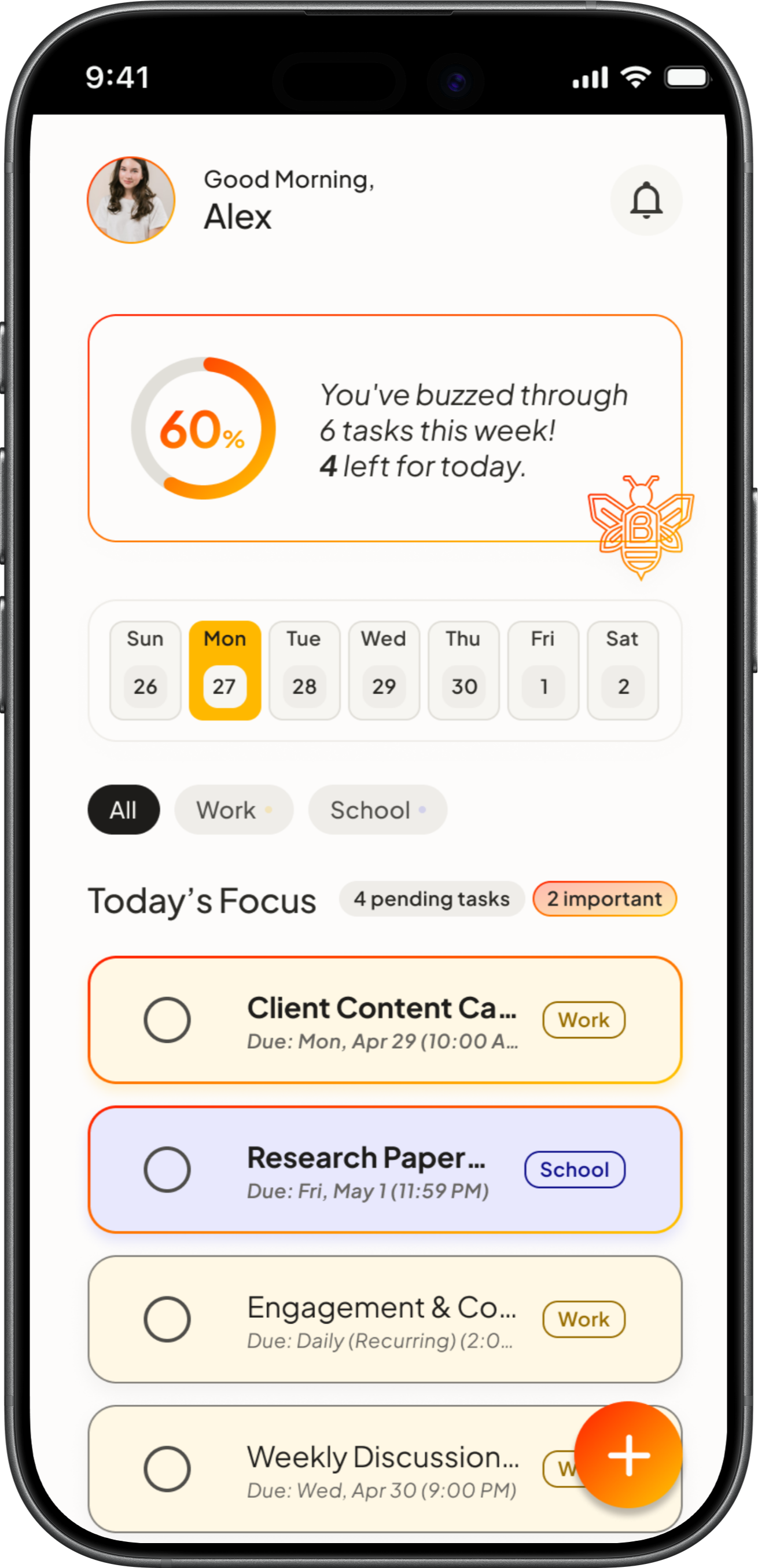 BusyBee dashboard screen